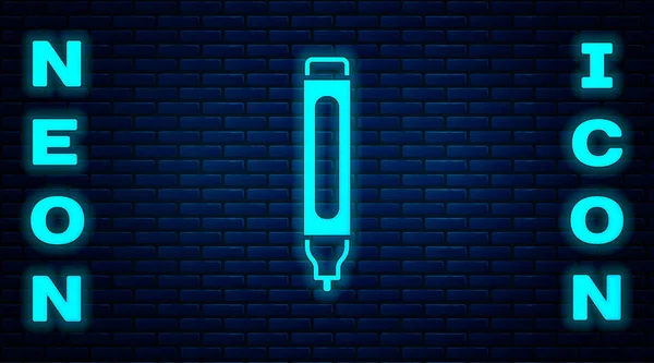 Glowing Neon Marker Pen Icon Isolated Brick Wall Background Vector — Stock Vector