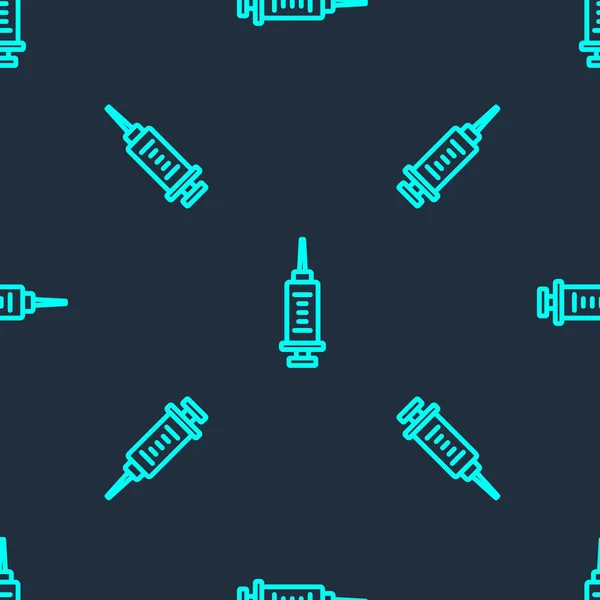 绿线注射器图标隔离无缝图案蓝色背景 疫苗注射器 注射器 流感疫苗 医疗设备 — 图库矢量图片