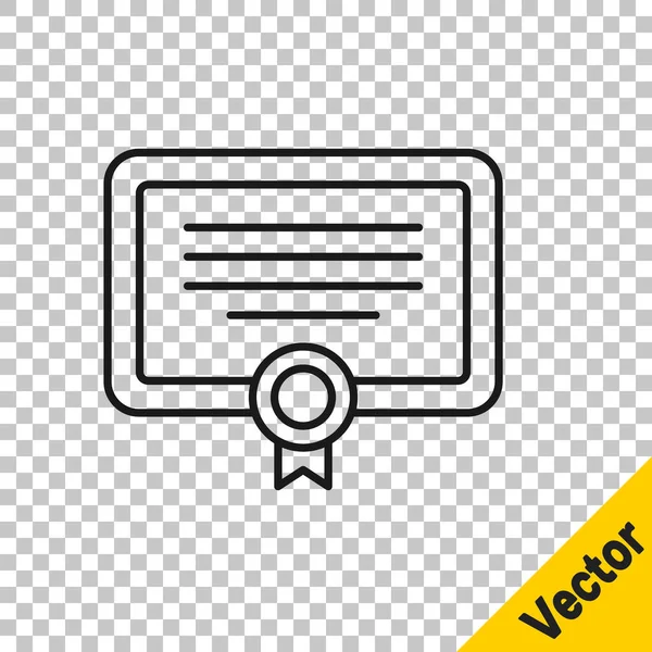 Icono Plantilla Certificado Línea Negra Aislado Sobre Fondo Transparente Logro — Vector de stock