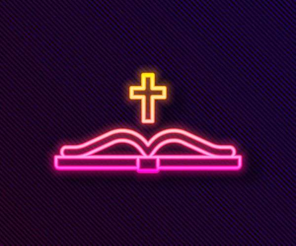 Ragyogó Neon Vonal Szent Biblia Ikon Elszigetelt Fekete Háttér Vektor — Stock Vector