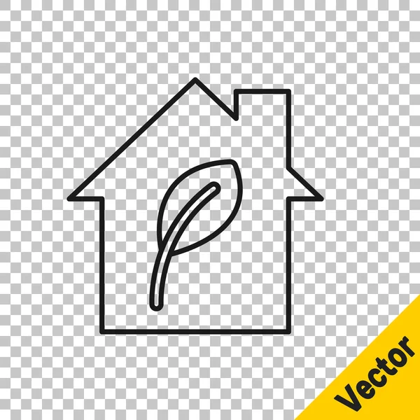 Schwarze Linie Eco Friendly House Icon Isoliert Auf Transparentem Hintergrund — Stockvektor