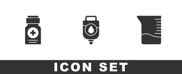 Set Flacon Médicament Sac Icône Tasse Mesure Vecteur — Image vectorielle