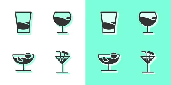 Set Cocktail Verre Vodka Verre Vin Icône Vecteur — Image vectorielle