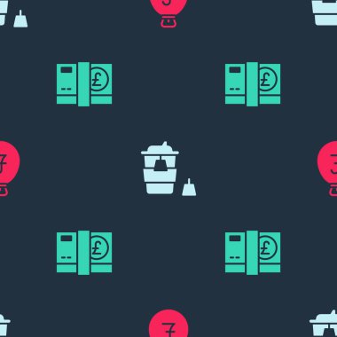 Para çantasını pound ile hazırla, kahve bardağını paket yap ve kusursuz desenli sterlin ver. Vektör.