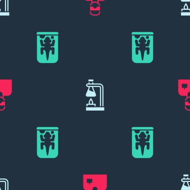 Laboratuvar asistanını, deney tüpünü ateşe ver ve deneysel hayvanı da kusursuz desene getir. Vektör.