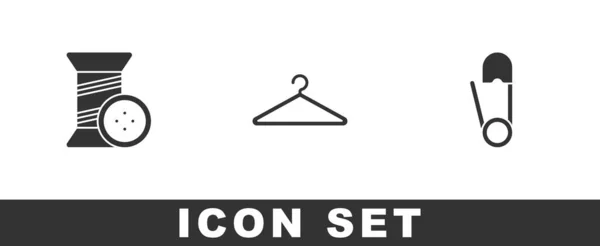 Conjunto Hilo Coser Botón Percha Armario Pin Seguridad Icono Vector — Vector de stock