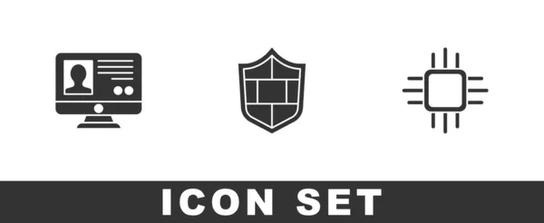 Set Create Account Screen Shield Brick Wall Processor Microcircuits Cpu — Stock Vector