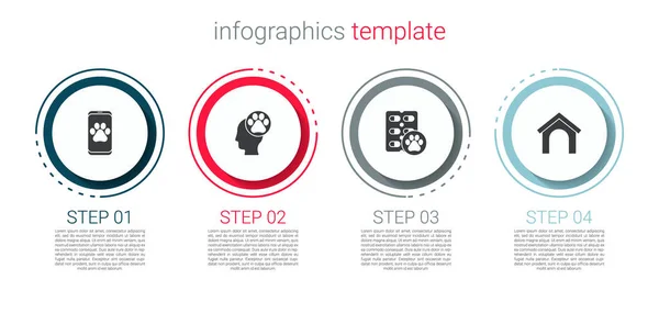 獣医院 動物の足跡を持つ人間 犬の丸薬と家を設定します ビジネスインフォグラフィックテンプレート ベクトル — ストックベクタ