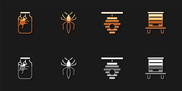 Set Spider Dans Pot Ruche Pour Les Abeilles Icône Vecteur — Image vectorielle