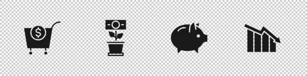 Установить Корзину Доллар Деньги Посадить Банк Свинка Банк Финансового Роста — стоковый вектор
