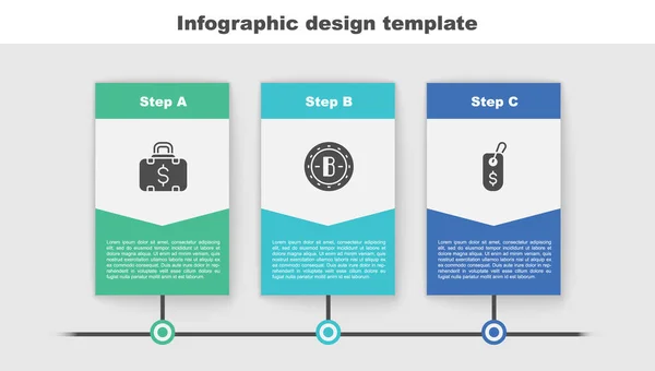 Definir Maleta Dinheiro Bitcoin Preço Tag Com Dólar Modelo Infográfico — Vetor de Stock