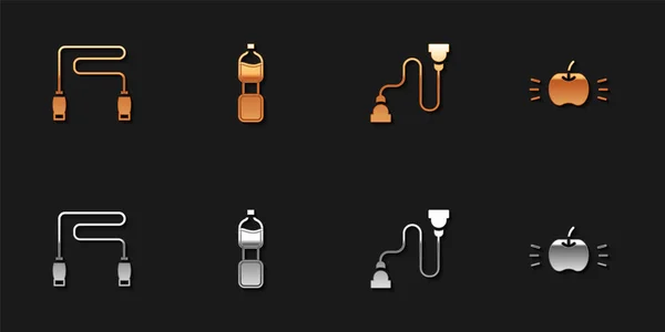 Set Cuerda Salto Botella Agua Expandedor Pecho Icono Apple Vector — Archivo Imágenes Vectoriales