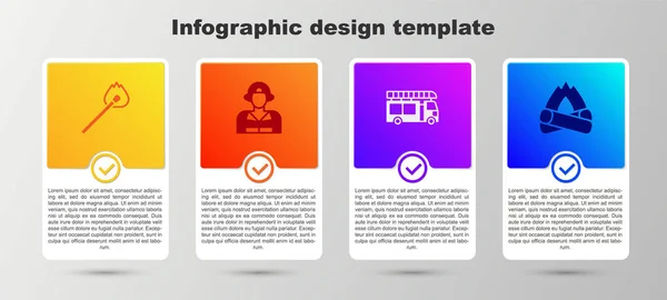 Nastav Hořící Zápas Ohněm Hasičem Náklaďákem Táborákem Obchodní Infografická Šablona — Stockový vektor