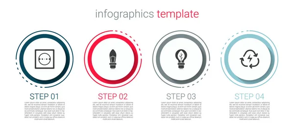 Set Prise Électrique Ampoule Avec Feuille Recyclage Batterie Modèle Infographie — Image vectorielle