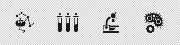 Conjunto Alimentos Genéticamente Modificados Botella Reactivo Microscopio Virus Icono Vector — Archivo Imágenes Vectoriales