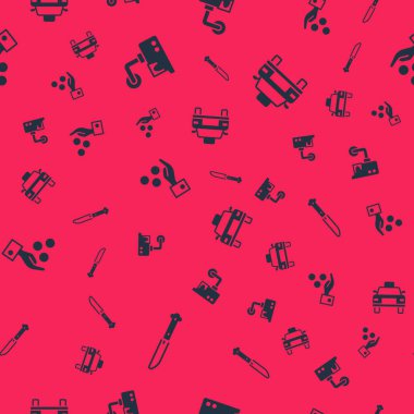 Bıçağı, güvenlik kamerasını, bahşiş ödemeyi ve taksi arabasını kusursuz bir şekilde ayarla. Vektör.