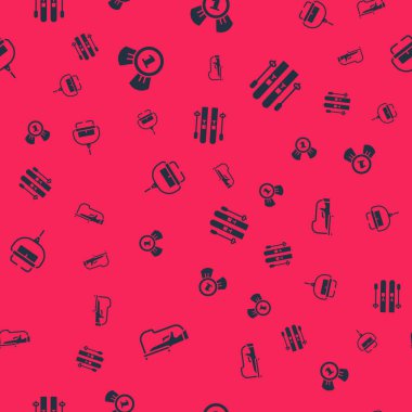 Biatlon tüfeğini, madalyayı, kayak asansörünü ayarlayın ve pürüzsüz bir desen takın. Vektör.