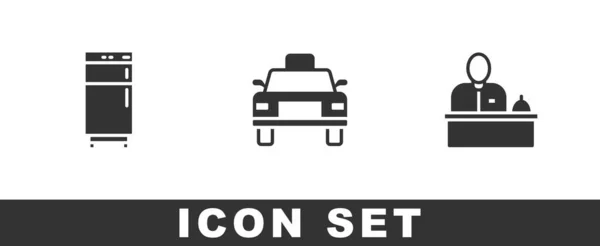 Set Refrigerator Taxi Car Hotel Reception Icon Вектор — стоковый вектор