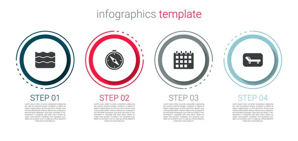 Zestaw Wave Kompas Kalendarz Leżak Parasol Szablon Infograficzny Biznesu Wektor — Wektor stockowy