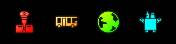 Set Pilot Airport Bus Wereldwijd Trolley Voor Voedsel Pictogram Vector — Stockvector