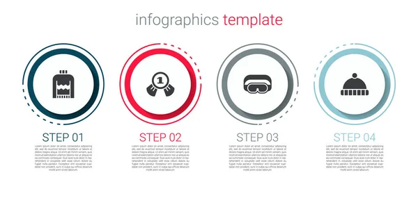 Ensemble Pull Noël Médaille Lunettes Ski Chapeau Hiver Modèle Infographie — Image vectorielle