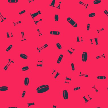 Hokey diski, satranç sopası, golf sopası ve kaykay numaralarını pürüzsüz kalıba göre ayarla. Vektör.