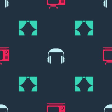 Retro televizyonu, kulaklıkları ve perdeyi kusursuz şekilde ayarla. Vektör.