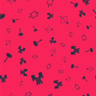 Kale, kale, ortaçağ bayrağı, çekiç, ok ve yay kusursuz desenli. Vektör.