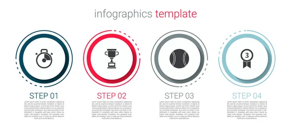 Set Cronómetro Copa Premio Pelota Tenis Medalla Plantilla Infografía Empresarial — Vector de stock