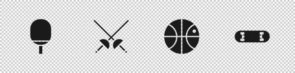 Установите Ракетку Игры Настольный Теннис Фехтование Мяч Значок Трюка Скеттино — стоковый вектор