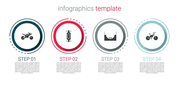 Set Motorcycle Longboard Skateboard Skate Park Bicycle Business Infographic Template — Stock Vector