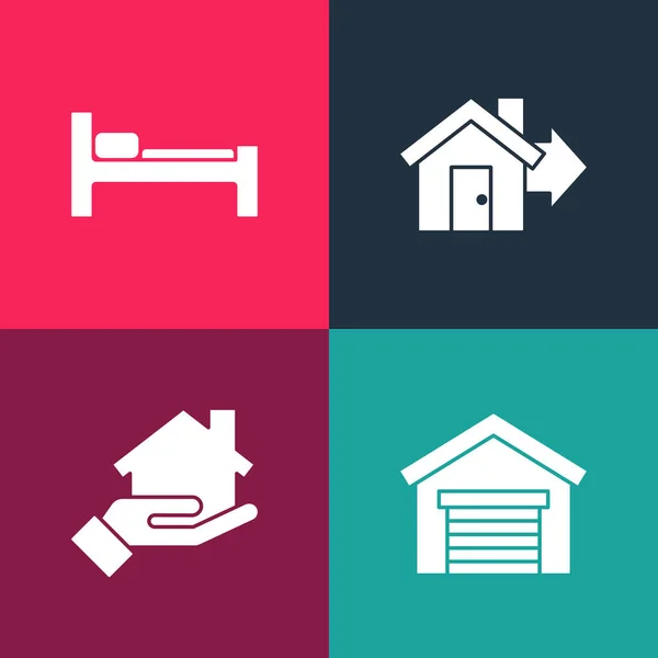 Pop Art Garage Realtor Sale House Bed Icon 합니다 Vector — 스톡 벡터