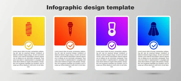 Zestaw Nici Szycia Szpuli Mikrofonu Kettlebella Wahadłowca Badmintona Szablon Infograficzny — Wektor stockowy