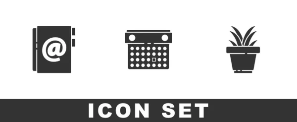 Set Address Book Calendar Plant Pot Icon Vector — Stock Vector