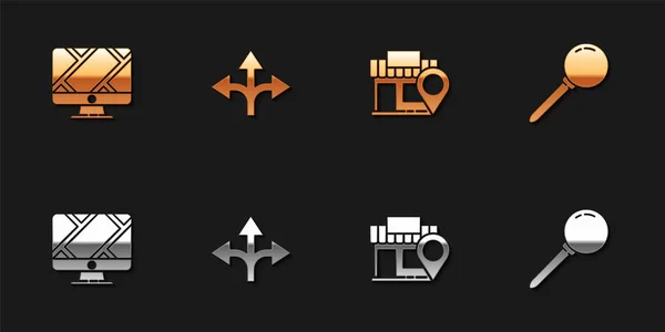Establecer Monitor Con Marcador Ubicación Señal Tráfico Vial Tienda Ubicación — Archivo Imágenes Vectoriales