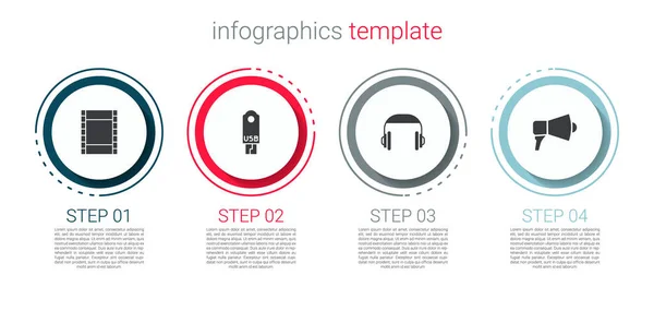 Set Play Video Usb Flash Drive Headphones Megaphone Business Infographic — Stock Vector