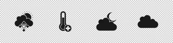 Установите Облако Снегом Солнцем Метеорологический Термометр Луну Икону Вектор — стоковый вектор