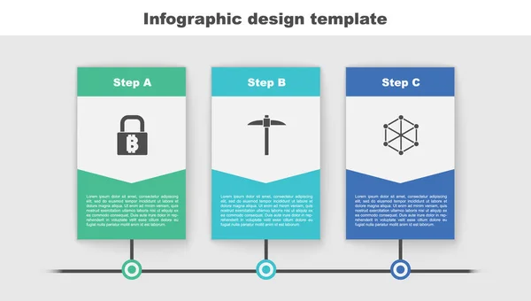 Definir Bloqueio Com Bitcoin Pickaxe Tecnologia Blockchain Modelo Infográfico Negócios — Vetor de Stock