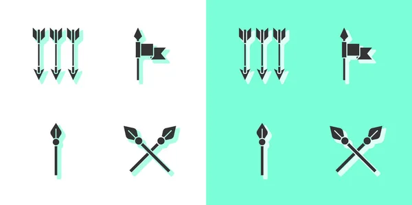 Set Crossed Medieval Spears Arrows Medieval Icon Vector — Stock Vector