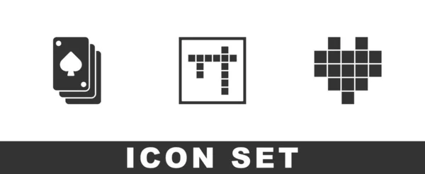 Set Spielkarten Bingo Und Pixelherzen Für Das Spielsymbol Vektor — Stockvektor