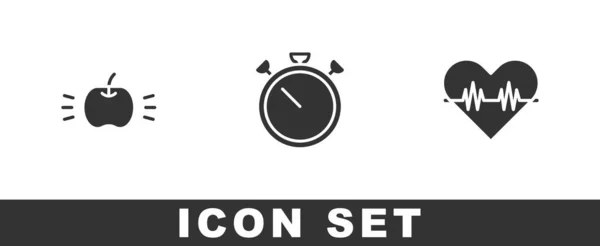 Set Apple Stopwatch Heart Rate Icon Vector — Stock Vector