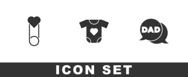 Bebek giysisi iğnesi ve konuşma balonu baba simgesi hazırla. Vektör.