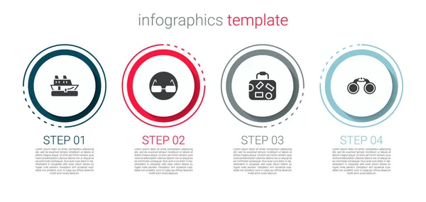 Sæt Krydstogtskib Briller Kuffert Binoculars Business Infografik Skabelon Vektor – Stock-vektor