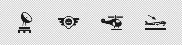 Set Radar Luftfahrt Emblem Hubschrauber Und Flugzeug Landung Symbol Vektor — Stockvektor