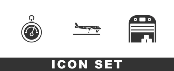 Set Barómetro Avión Avión Icono Hangar Vector — Archivo Imágenes Vectoriales