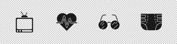 Set Retrò Frequenza Cardiaca Occhiali Icona Pannolini Adulti Vettore — Vettoriale Stock