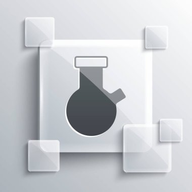 Gri test tüpü ve kimyasal test ikonu gri arka planda izole edildi. Laboratuvar cam levhası. Kare cam paneller. Vektör.