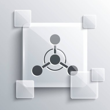 Gri arkaplanda gri molekül simgesi izole edildi. Kimya moleküllerinin yapısı, fen öğretmenlerinin yenilikçi eğitim posteri. Kare cam paneller. Vektör.