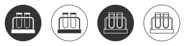 Beyaz arka planda siyah test tüpü ve kimyasal test ikonu izole edildi. Laboratuvar cam levhası. Çember düğmesi. Vektör.