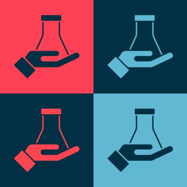Pop sanat test tüpü ve kimyasal test ikonu renk arkaplanında izole edilmiş. Laboratuvar cam levhası. Vektör.